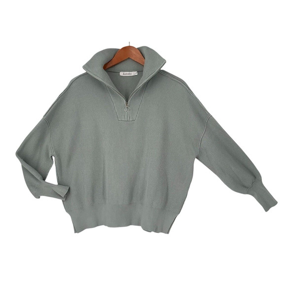 ANRABESS Quarter Zip Pullover Ribbed Knit Sweater Medium Green - Picture 1 of 8